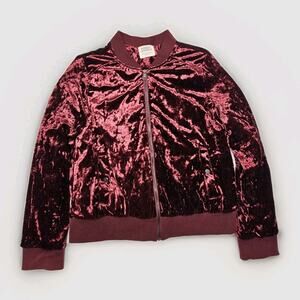 Ashley Outerwear Burgundy Crushed Velvet Bomber Jacket Women's Size Large